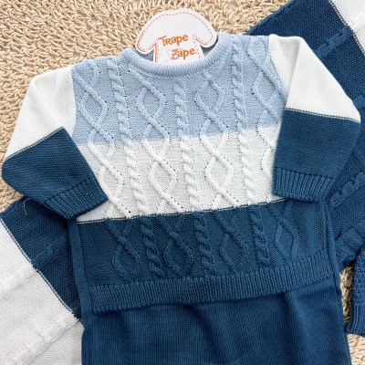 Saída de Maternidade 3 Peças Lucas - Azul Bebê e Azul Jeans